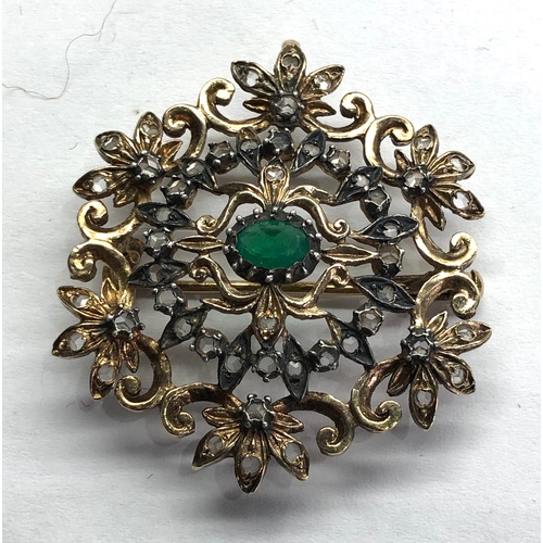 162 - Emerald and rose diamond pendant brooch central emerald measures approx 6mm by 4mm brooch measures a... 