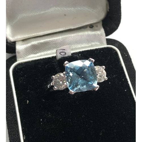 163 - Fine platinum diamond and aquamarine ring central aquamarine measures approx 10mm by 10mm 2.72ct  wi... 