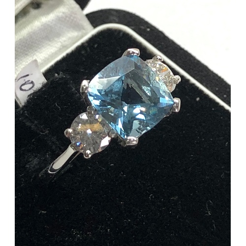 163 - Fine platinum diamond and aquamarine ring central aquamarine measures approx 10mm by 10mm 2.72ct  wi... 