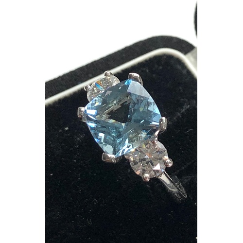 163 - Fine platinum diamond and aquamarine ring central aquamarine measures approx 10mm by 10mm 2.72ct  wi... 