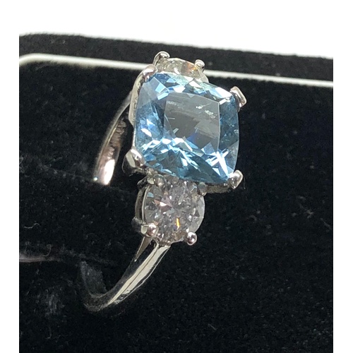 163 - Fine platinum diamond and aquamarine ring central aquamarine measures approx 10mm by 10mm 2.72ct  wi... 