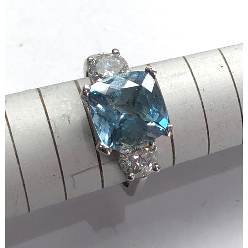 163 - Fine platinum diamond and aquamarine ring central aquamarine measures approx 10mm by 10mm 2.72ct  wi... 