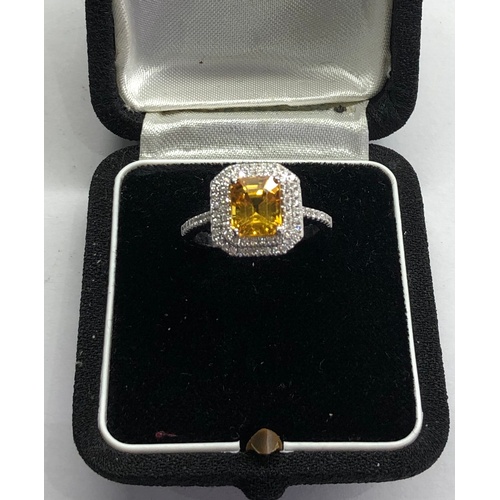 168 - Fine 2.46ct yellow sapphire and diamond ring central yellow sapphire measures approx 8mm by 7mm with... 