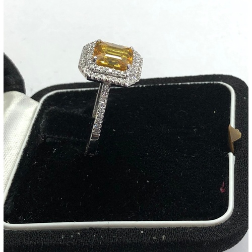 168 - Fine 2.46ct yellow sapphire and diamond ring central yellow sapphire measures approx 8mm by 7mm with... 