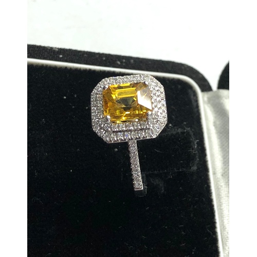 168 - Fine 2.46ct yellow sapphire and diamond ring central yellow sapphire measures approx 8mm by 7mm with... 