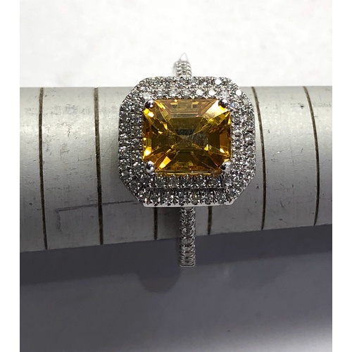 168 - Fine 2.46ct yellow sapphire and diamond ring central yellow sapphire measures approx 8mm by 7mm with... 