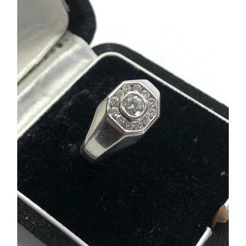 173 - Platinum diamond cluster ring central diamond measures approx 4mm dia with diamonds around  weight 1... 