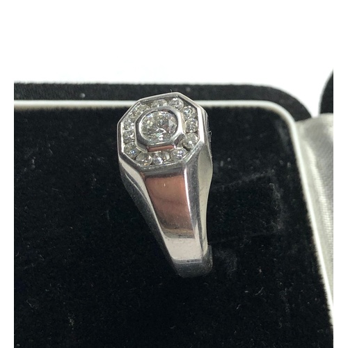 173 - Platinum diamond cluster ring central diamond measures approx 4mm dia with diamonds around  weight 1... 