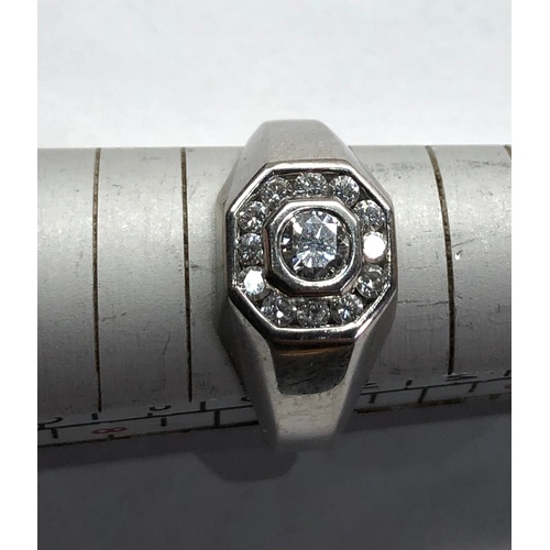 173 - Platinum diamond cluster ring central diamond measures approx 4mm dia with diamonds around  weight 1... 