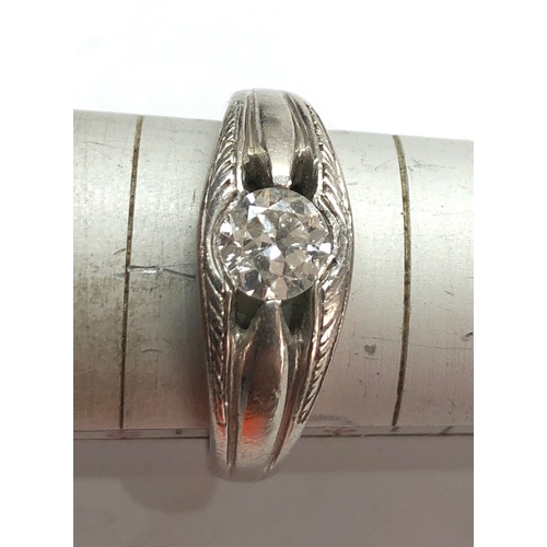 176 - Platinum diamond ring central diamond measures approx 6mm dia