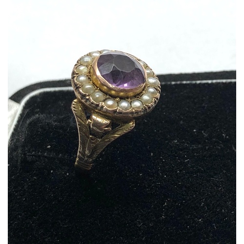 180 - Antique Amethyst and seed-pearl gold ring