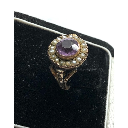 180 - Antique Amethyst and seed-pearl gold ring