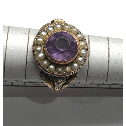 180 - Antique Amethyst and seed-pearl gold ring