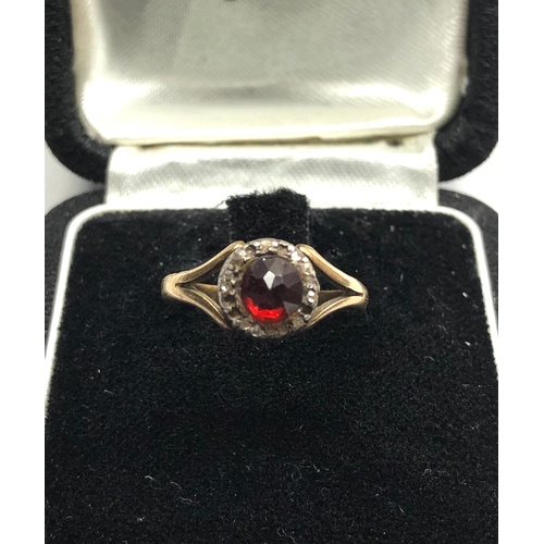 182 - Antique 15ct rose diamond and garnet ring missing rose diamonds not hallmarked but acid tested s 15c... 