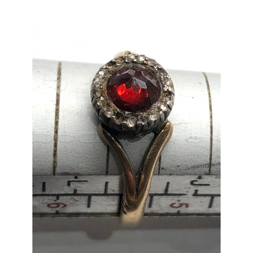 182 - Antique 15ct rose diamond and garnet ring missing rose diamonds not hallmarked but acid tested s 15c... 