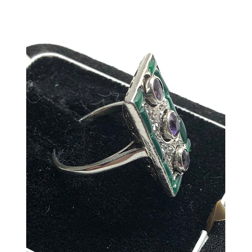 188 - Art deco platinum emerald diamond and amethyst ring