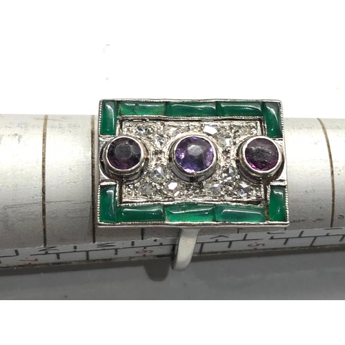 188 - Art deco platinum emerald diamond and amethyst ring