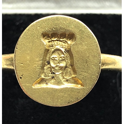 190 - 18ct gold seal ring weight 9.8g not hallmarked but acid tested as 18ct gold