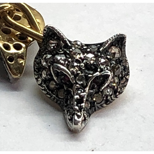 194 - Silver and gold back rose diamond fox head cufflinks set with ruby eyes