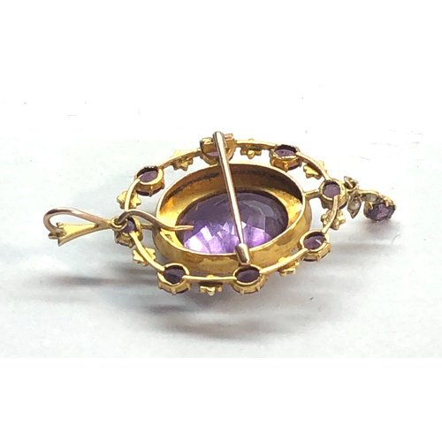 197 - Fine large gold victorian Amethyst and seed-pearl pendant set with large centre stone that measures ... 