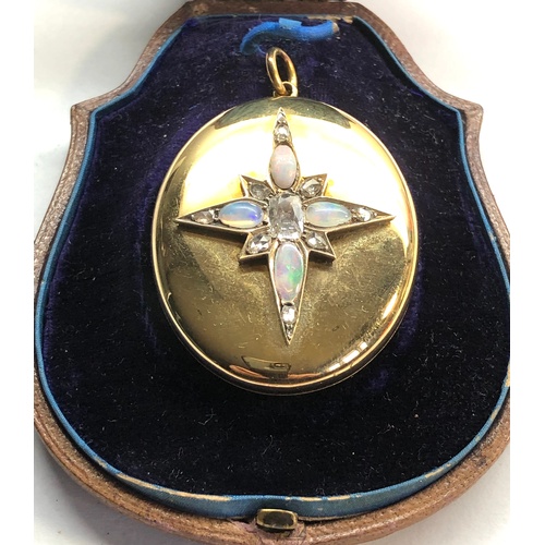 198 - Large victorian diamond and opal locket set with large old cut central diamond that measures approx ... 