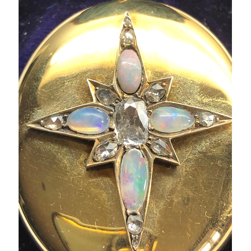 198 - Large victorian diamond and opal locket set with large old cut central diamond that measures approx ... 