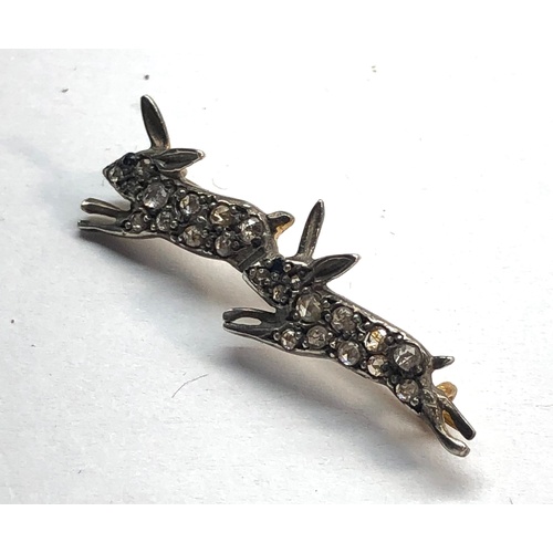 200 - Rose diamond rabbit brooch set with rose diamonds two rabbits approx 33mm wide silver and gold backe... 