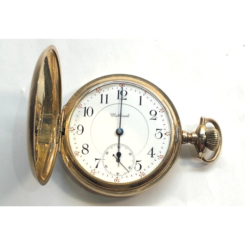 216 - Waltham Riverside maximus pocket watch three quarter plate lever movement 23 jewels gold train diamo... 