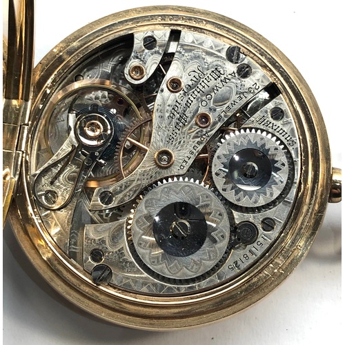 216 - Waltham Riverside maximus pocket watch three quarter plate lever movement 23 jewels gold train diamo... 