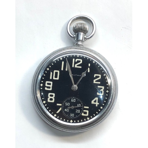 219 - Black dial military Waltham pocket watch screw back and front black dial military arrow 13246 moveme... 