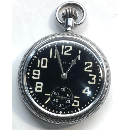 219 - Black dial military Waltham pocket watch screw back and front black dial military arrow 13246 moveme... 