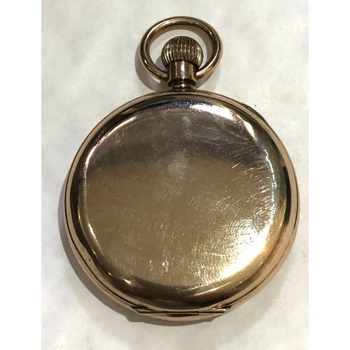 220 - Thos Russell & sons open face pocket watch gold plated case movement reads Thoms Russell & sons Live... 