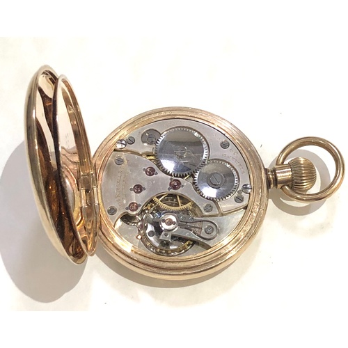 220 - Thos Russell & sons open face pocket watch gold plated case movement reads Thoms Russell & sons Live... 