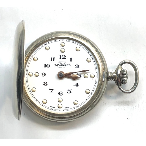 224 - Tavannes Braille full hunter pocket watch watch winds and ticks metal case diameter 50mm