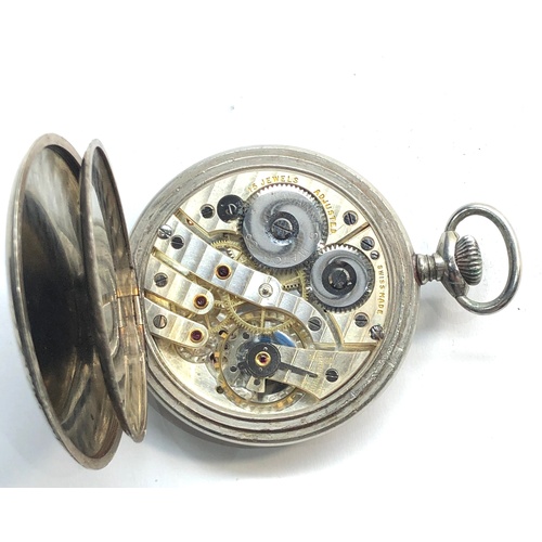 224 - Tavannes Braille full hunter pocket watch watch winds and ticks metal case diameter 50mm