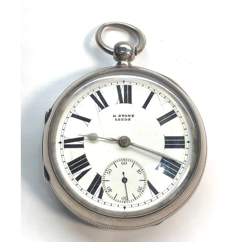 226 - Large silver pocket watch by H.Stone Leeds watch winds and ticks case measures approx 56mm dia not i... 