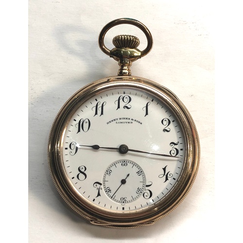 231 - Gold plated Henry Birks & Sons open face pocket watch watch winds and ticks gold plated case in very... 