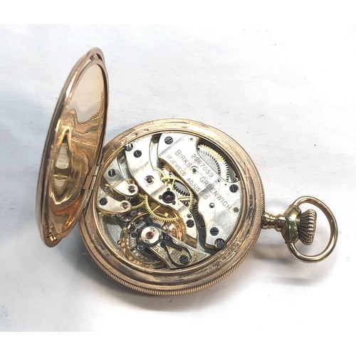 231 - Gold plated Henry Birks & Sons open face pocket watch watch winds and ticks gold plated case in very... 