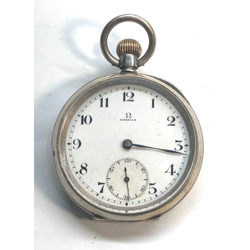 232 - Silver Omega pocket watch watch is ticking good condition measures approx 51mm dia