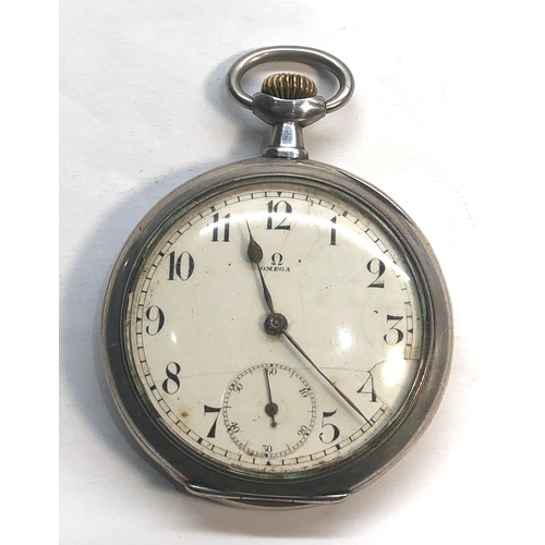 233 - Silver omega pocket watch the watch winds and ticks the case measures approx 49mm dia