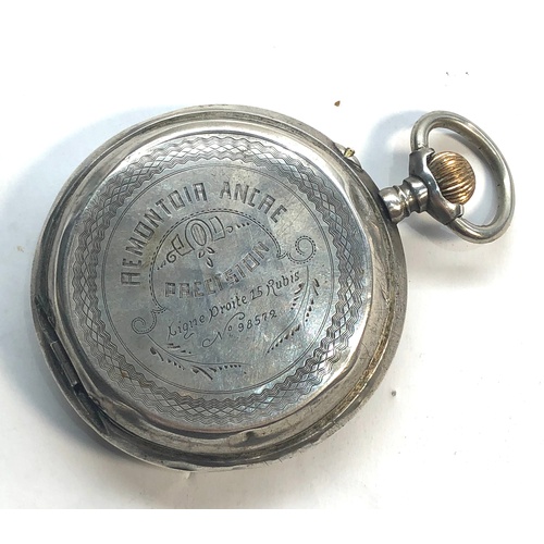 235 - Antique goliath size silver pocket watch coloured enamel dial case measures approx 61mm dia watch wi... 