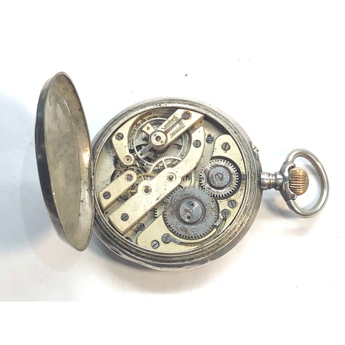 235 - Antique goliath size silver pocket watch coloured enamel dial case measures approx 61mm dia watch wi... 