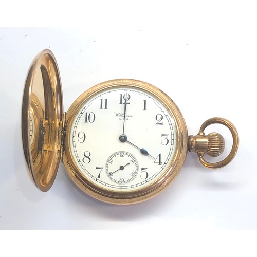 240 - Waltham traveller full hunter pocket watch gold plated