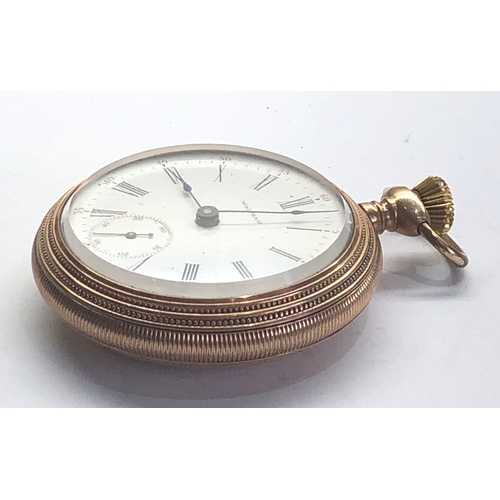 247 - Antique Waltham gold plated open face pocket watch screw front and back dial signed Waltham