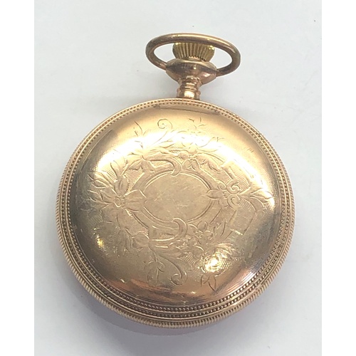 247 - Antique Waltham gold plated open face pocket watch screw front and back dial signed Waltham