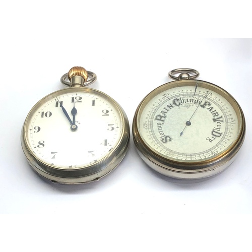 248 - Cased goliath 8 day pocket watch and combined barometer case has fitted thermometer watch winds and ... 