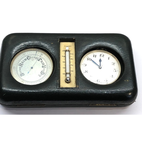 248 - Cased goliath 8 day pocket watch and combined barometer case has fitted thermometer watch winds and ... 