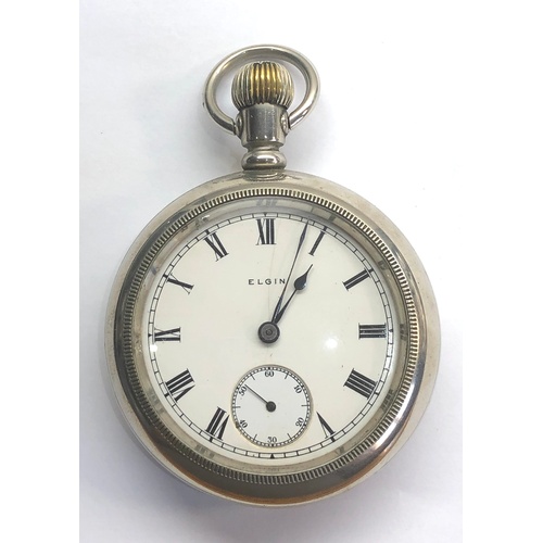 249 - Elgin pocket watch nickel cased screw back and front large size 59mm dia not including stem or loop