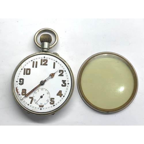 253 - Goliath pocket watch nickel cased watch winds and ticks watch measures approx 66mm dia not including... 