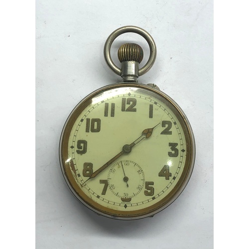 253 - Goliath pocket watch nickel cased watch winds and ticks watch measures approx 66mm dia not including... 